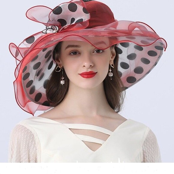 Women's Linen Wide Brim Sun Hat – Kentucky Derby, Wedding, Church, Beach Hat With Bow (A047)